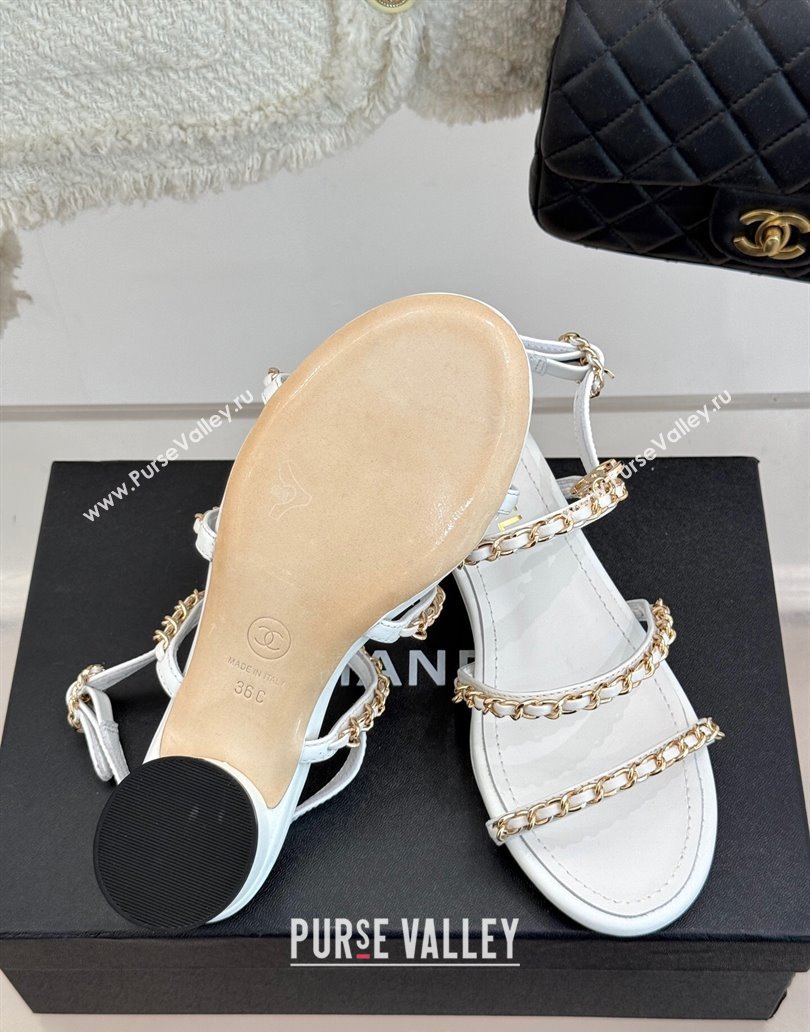 Chanel Lambskin Heel Sandals with Chain Strap White 2025 G45667 (MD-250416145)