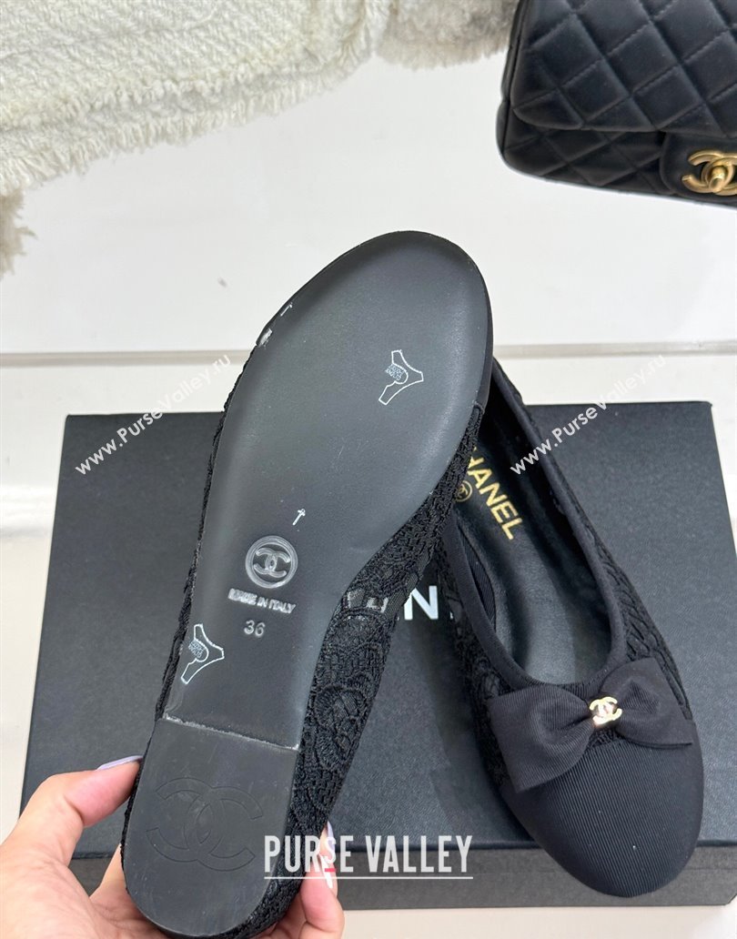 Chanel Lace Grosgrain Ballet Flats with Bow Black 2025 CH041610 (MD-250416067)