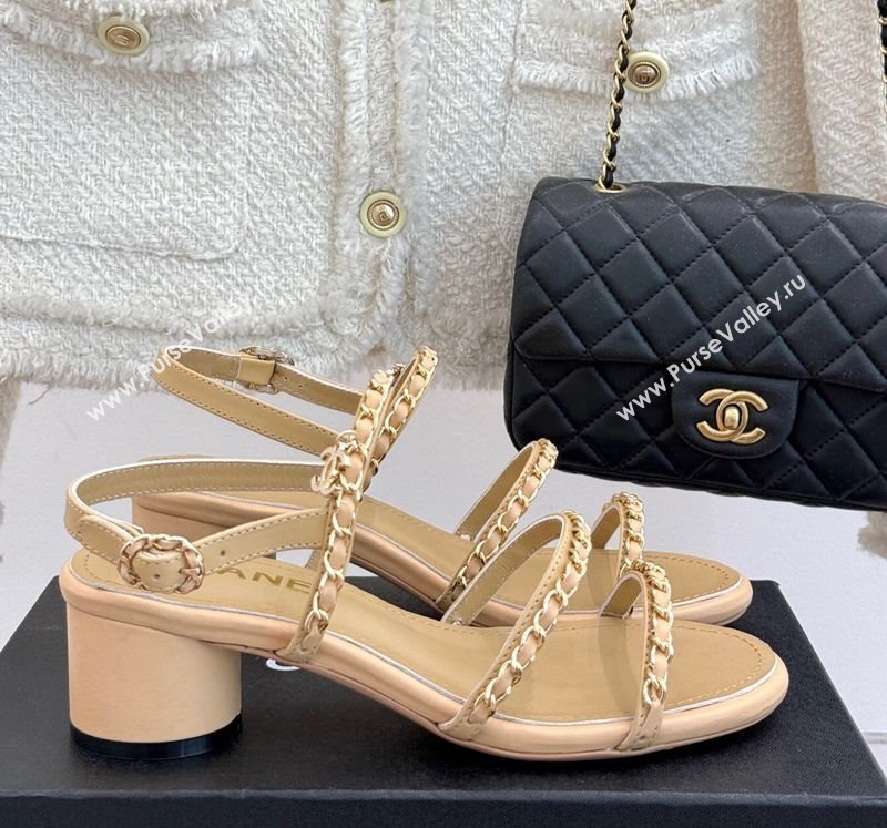 Chanel Lambskin Heel Sandals with Chain Strap Beige 2025 G45667 (MD-250416146)
