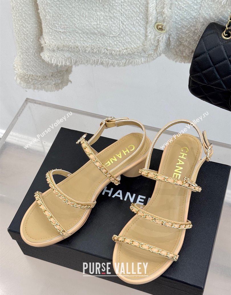 Chanel Lambskin Heel Sandals with Chain Strap Beige 2025 G45667 (MD-250416146)