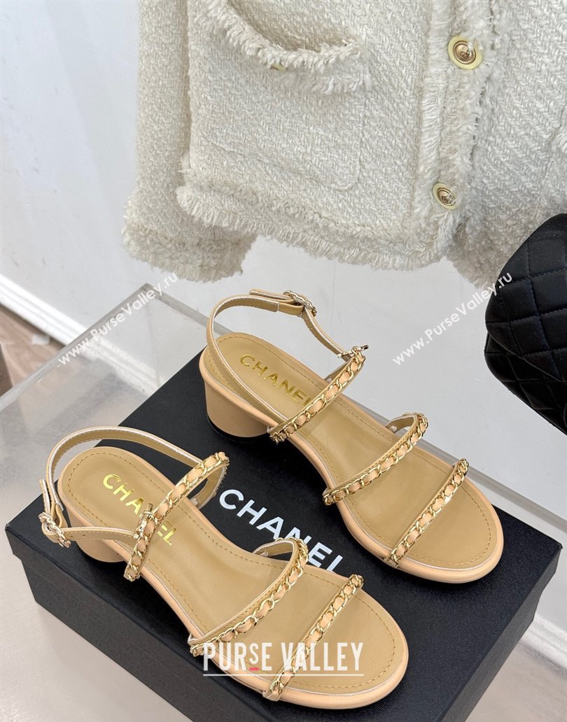 Chanel Lambskin Heel Sandals with Chain Strap Beige 2025 G45667 (MD-250416146)