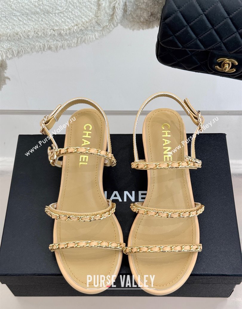 Chanel Lambskin Heel Sandals with Chain Strap Beige 2025 G45667 (MD-250416146)