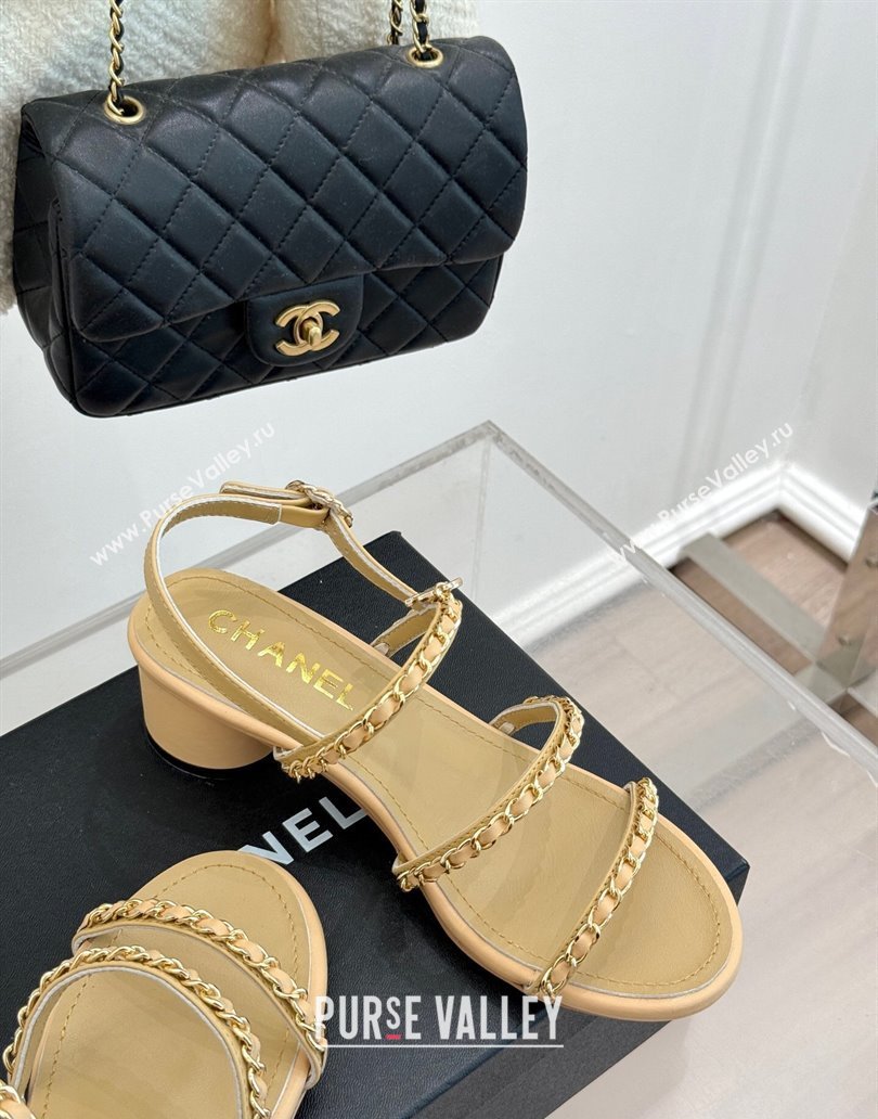 Chanel Lambskin Heel Sandals with Chain Strap Beige 2025 G45667 (MD-250416146)