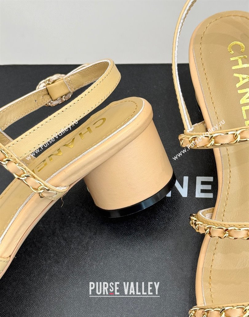 Chanel Lambskin Heel Sandals with Chain Strap Beige 2025 G45667 (MD-250416146)