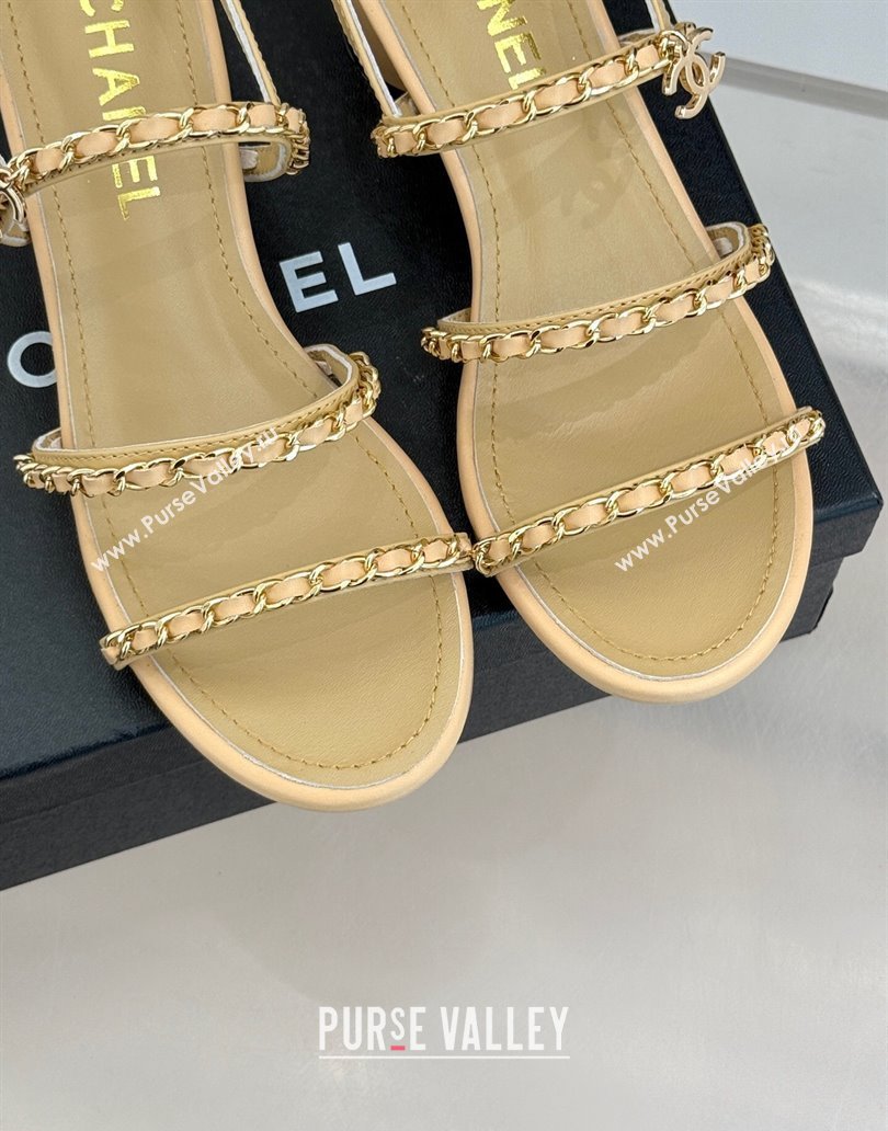 Chanel Lambskin Heel Sandals with Chain Strap Beige 2025 G45667 (MD-250416146)