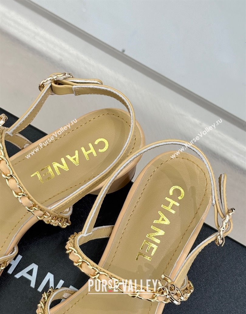 Chanel Lambskin Heel Sandals with Chain Strap Beige 2025 G45667 (MD-250416146)