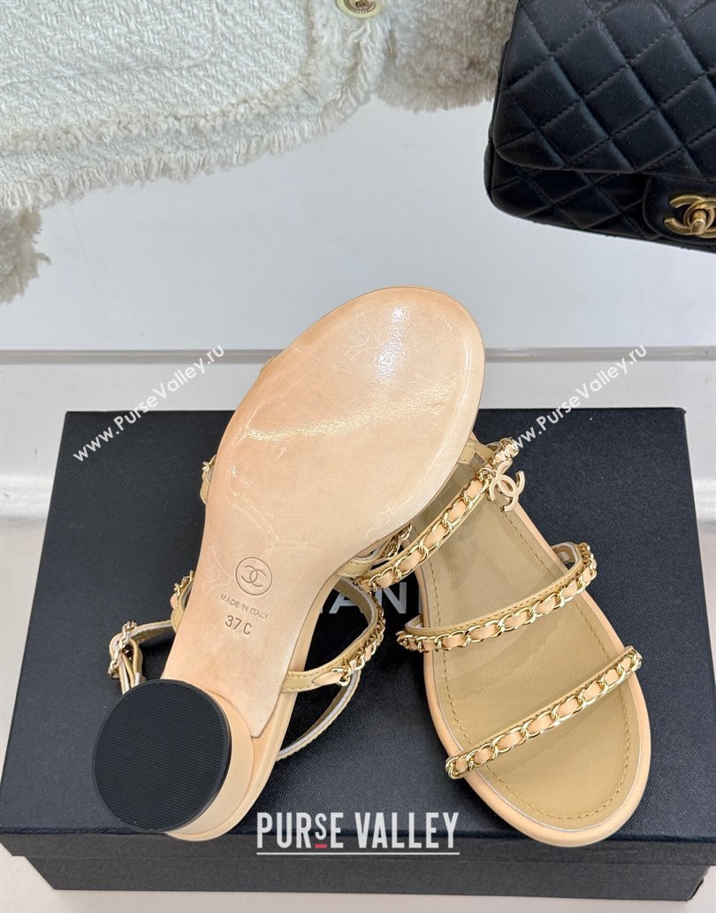Chanel Lambskin Heel Sandals with Chain Strap Beige 2025 G45667 (MD-250416146)