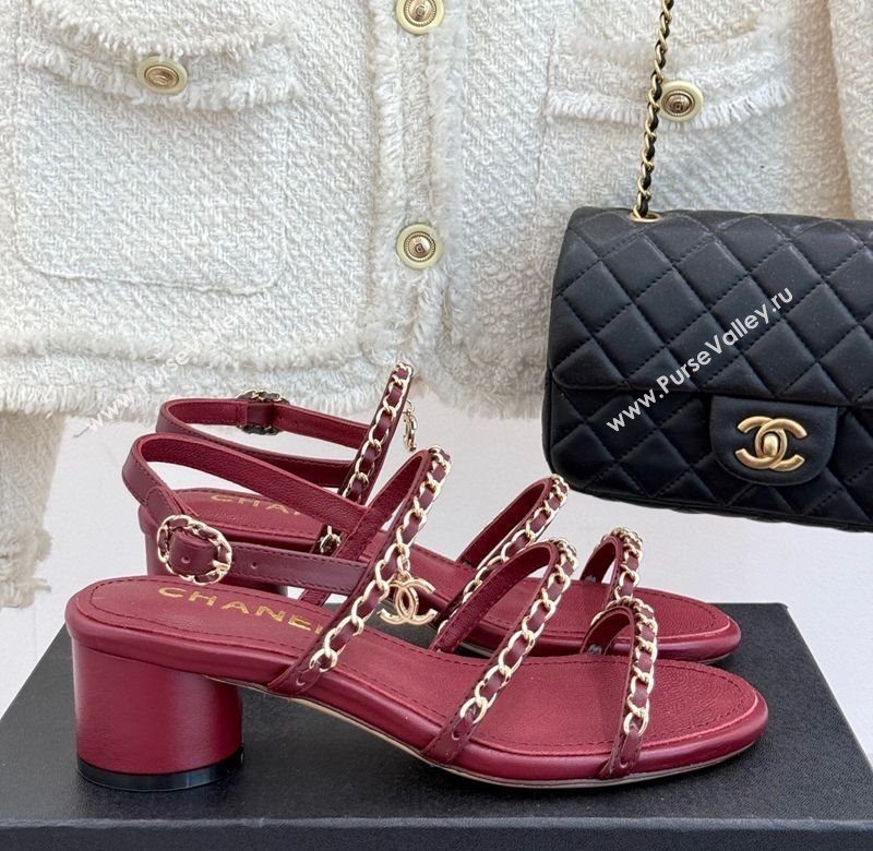 Chanel Lambskin Heel Sandals with Chain Strap Burgundy 2025 G45667 (MD-250416147)