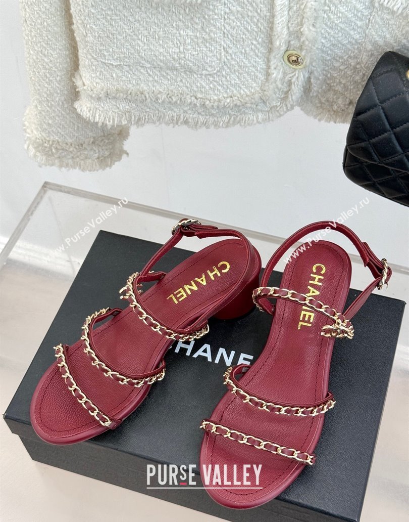 Chanel Lambskin Heel Sandals with Chain Strap Burgundy 2025 G45667 (MD-250416147)