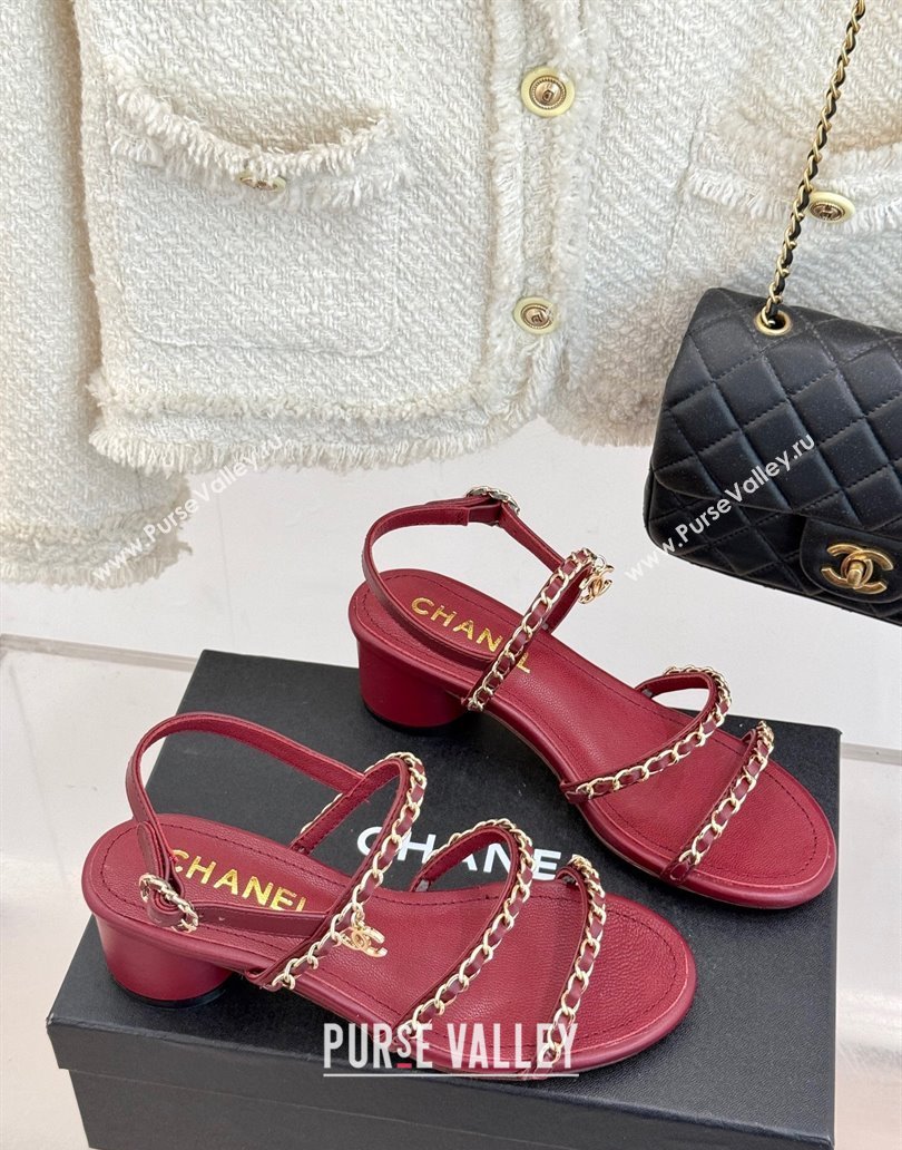 Chanel Lambskin Heel Sandals with Chain Strap Burgundy 2025 G45667 (MD-250416147)
