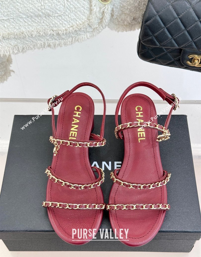 Chanel Lambskin Heel Sandals with Chain Strap Burgundy 2025 G45667 (MD-250416147)