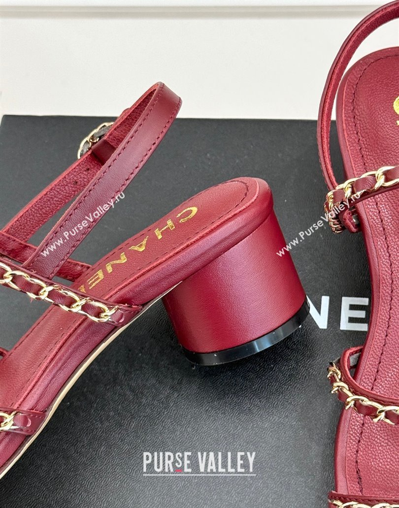 Chanel Lambskin Heel Sandals with Chain Strap Burgundy 2025 G45667 (MD-250416147)