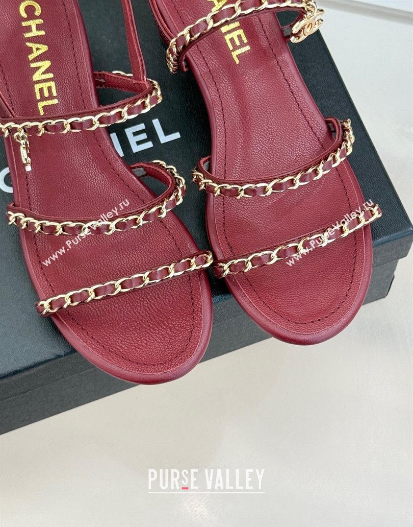 Chanel Lambskin Heel Sandals with Chain Strap Burgundy 2025 G45667 (MD-250416147)