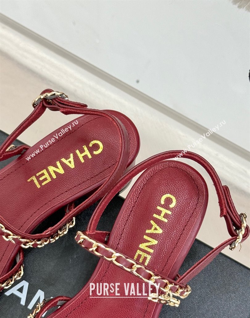 Chanel Lambskin Heel Sandals with Chain Strap Burgundy 2025 G45667 (MD-250416147)