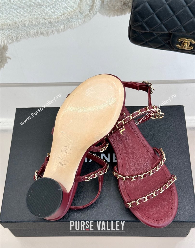 Chanel Lambskin Heel Sandals with Chain Strap Burgundy 2025 G45667 (MD-250416147)