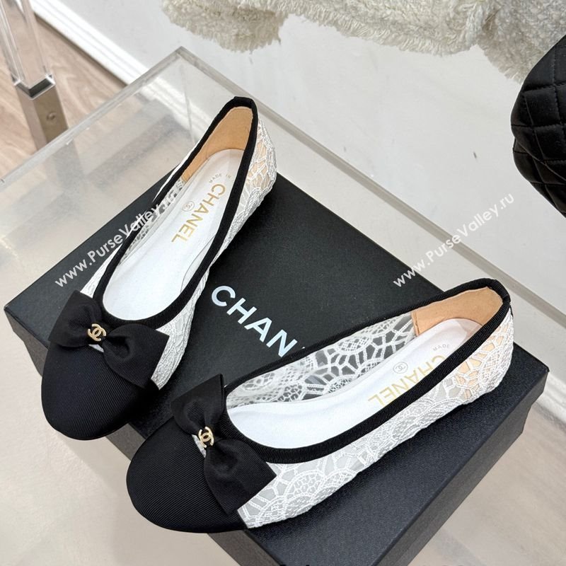Chanel Lace Grosgrain Ballet Flats with Bow White 2025 CH041610 (MD-250416068)