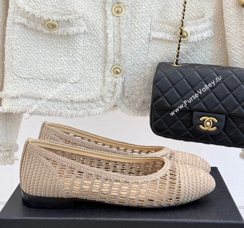 Chanel Crochet Straw Ballet Flats Beige2 2025 G46352 (MD-250415101)