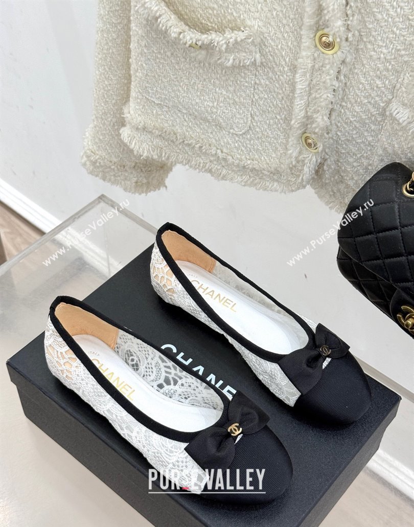 Chanel Lace Grosgrain Ballet Flats with Bow White 2025 CH041610 (MD-250416068)