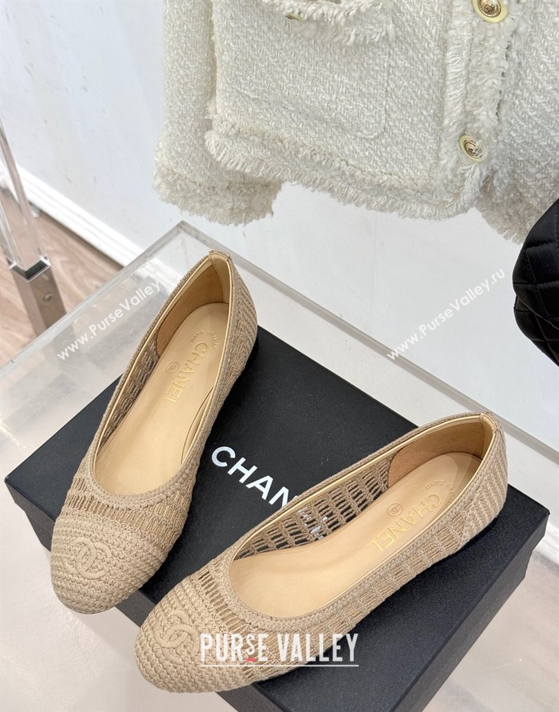 Chanel Crochet Straw Ballet Flats Beige2 2025 G46352 (MD-250415101)