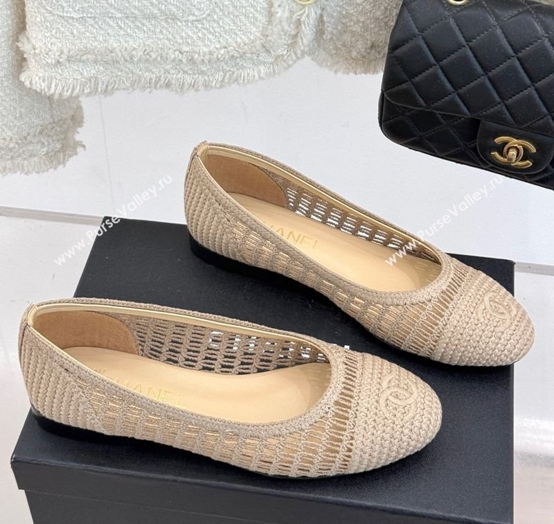 Chanel Crochet Straw Ballet Flats Beige2 2025 G46352 (MD-250415101)