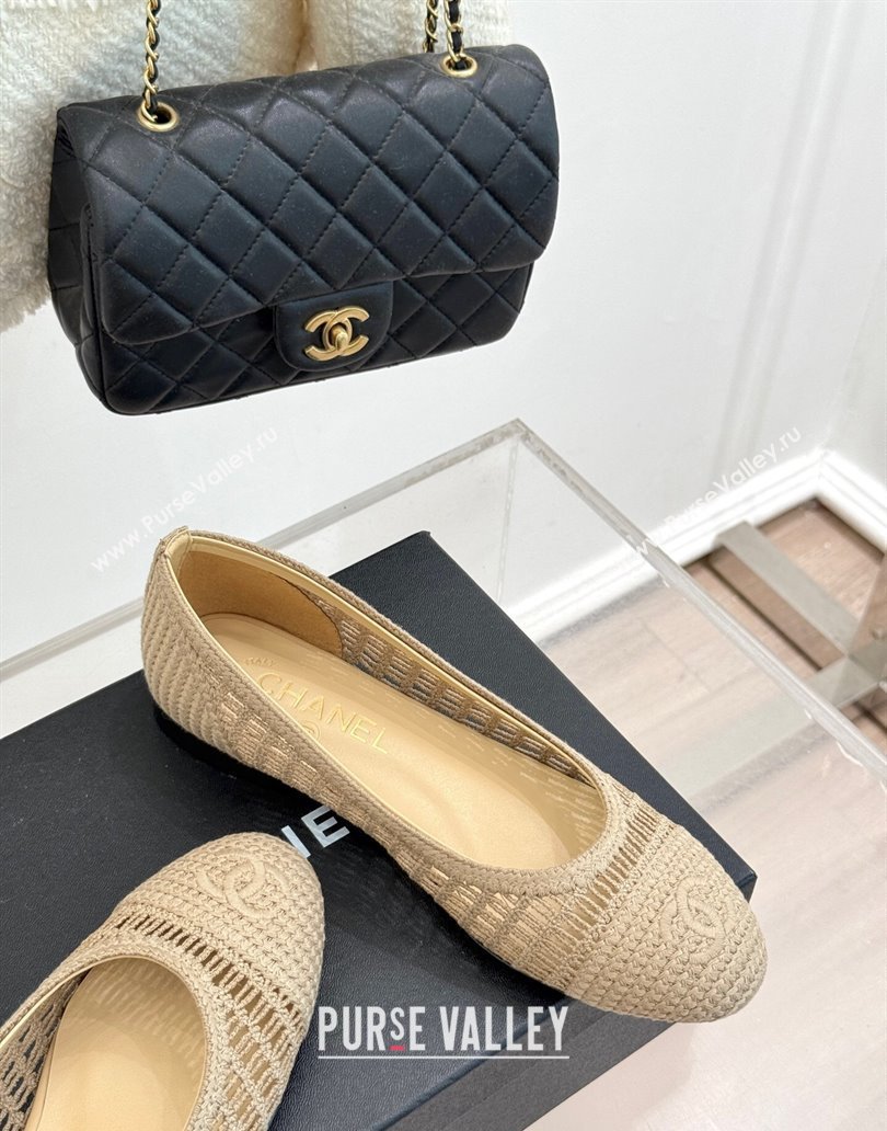 Chanel Crochet Straw Ballet Flats Beige2 2025 G46352 (MD-250415101)