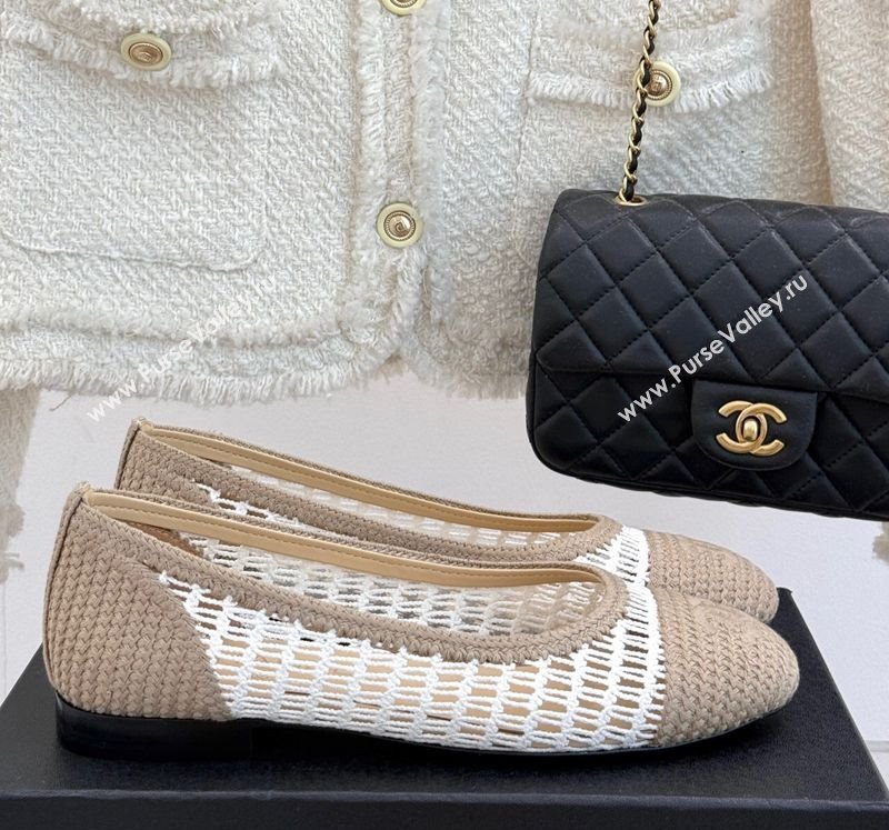Chanel Crochet Straw Ballet Flats Beige/White 2025 G46352 (MD-250415102)