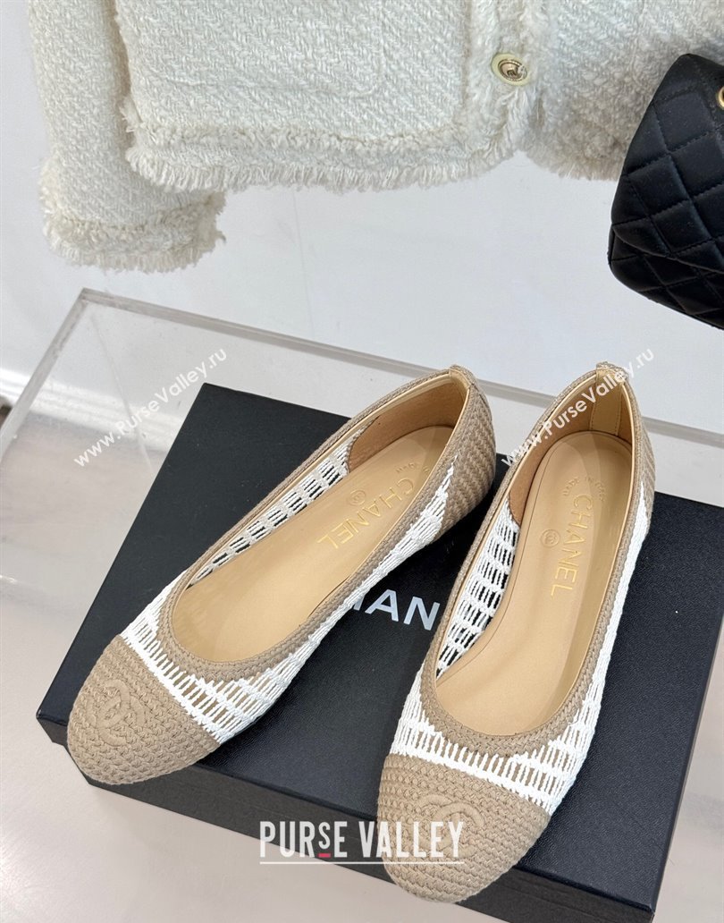 Chanel Crochet Straw Ballet Flats Beige/White 2025 G46352 (MD-250415102)