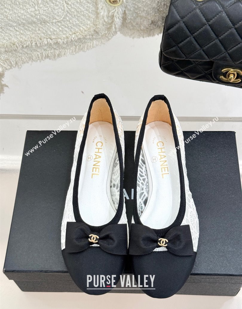 Chanel Lace Grosgrain Ballet Flats with Bow White 2025 CH041610 (MD-250416068)