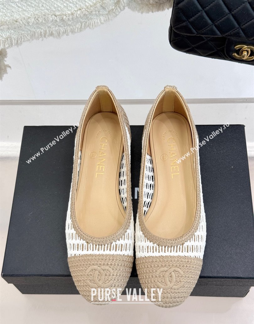 Chanel Crochet Straw Ballet Flats Beige/White 2025 G46352 (MD-250415102)