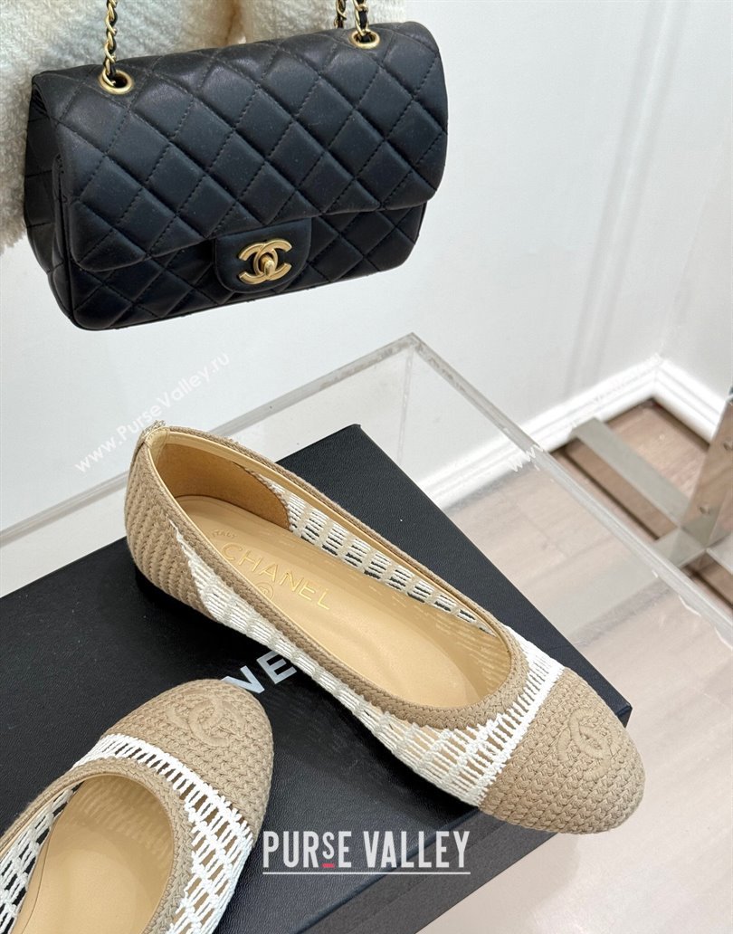 Chanel Crochet Straw Ballet Flats Beige/White 2025 G46352 (MD-250415102)