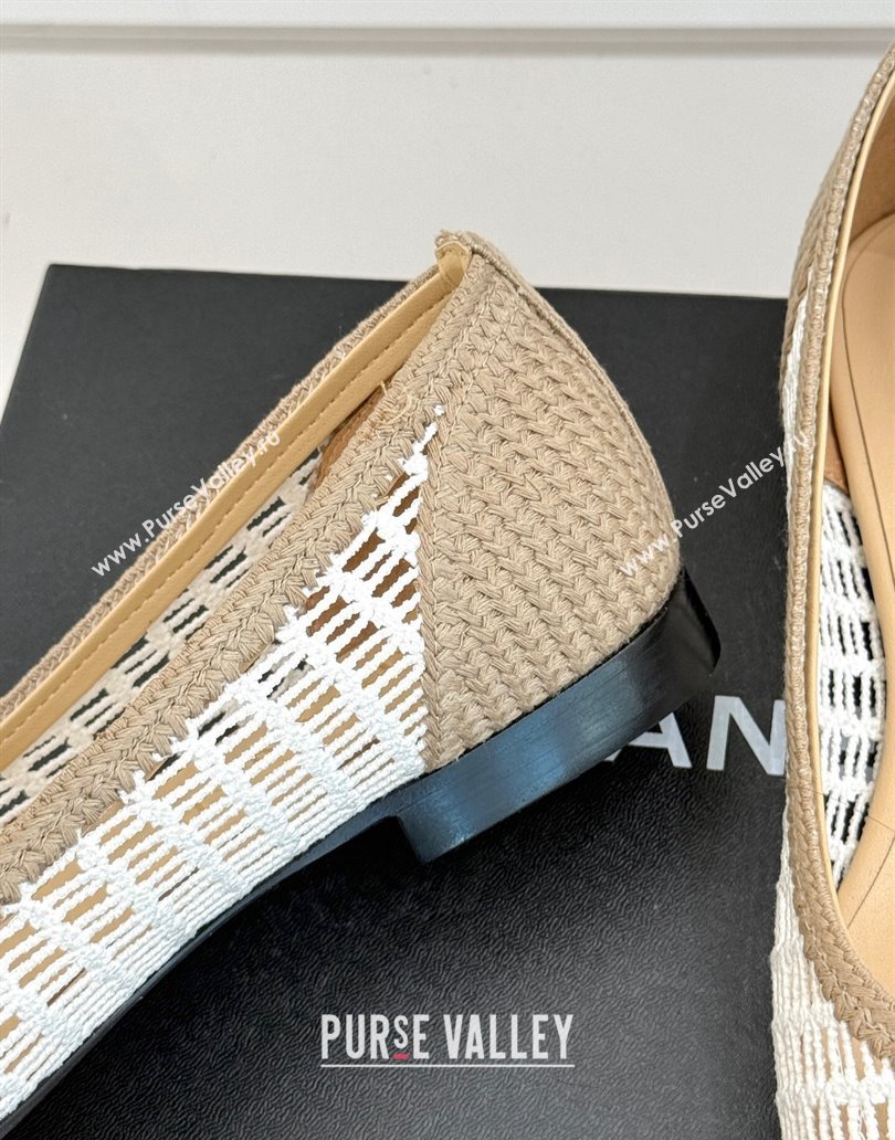 Chanel Crochet Straw Ballet Flats Beige/White 2025 G46352 (MD-250415102)