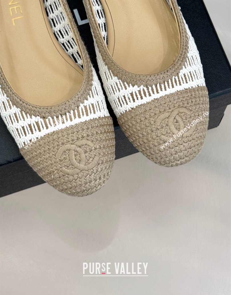 Chanel Crochet Straw Ballet Flats Beige/White 2025 G46352 (MD-250415102)