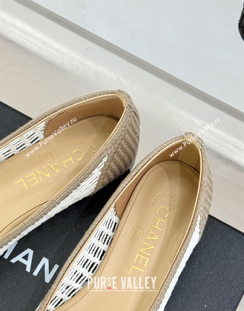 Chanel Crochet Straw Ballet Flats Beige/White 2025 G46352 (MD-250415102)