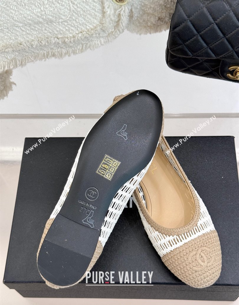 Chanel Crochet Straw Ballet Flats Beige/White 2025 G46352 (MD-250415102)