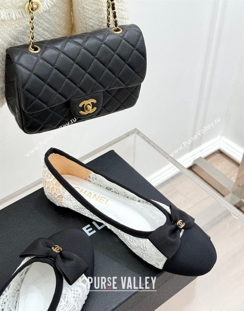 Chanel Lace Grosgrain Ballet Flats with Bow White 2025 CH041610 (MD-250416068)