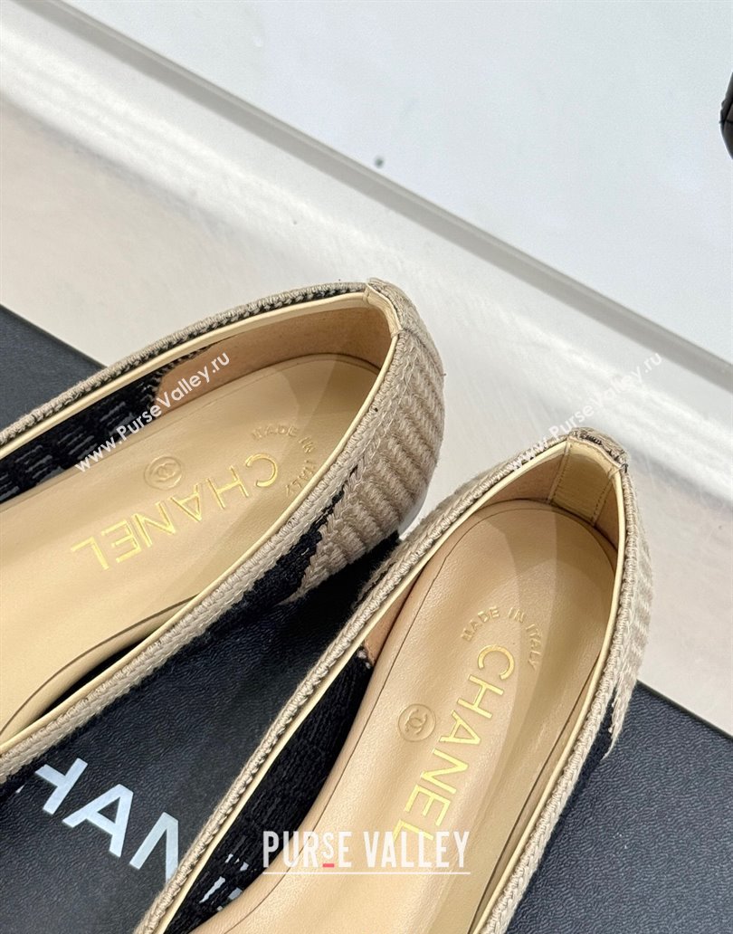 Chanel Crochet Straw Ballet Flats Beige/Black 2025 G46352 (MD-250415103)