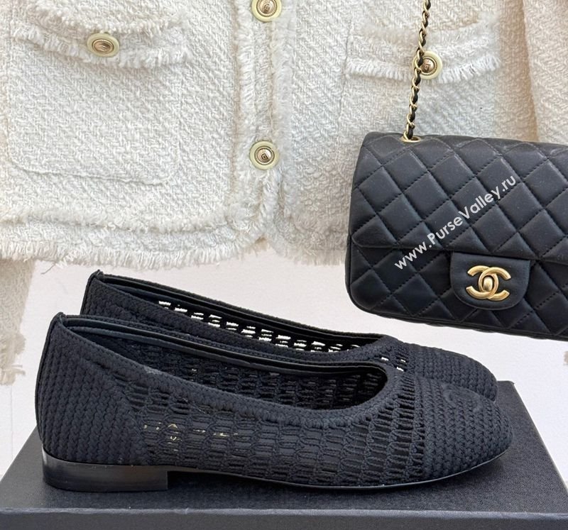Chanel Crochet Straw Ballet Flats Black2 2025 G46352 (MD-250415104)