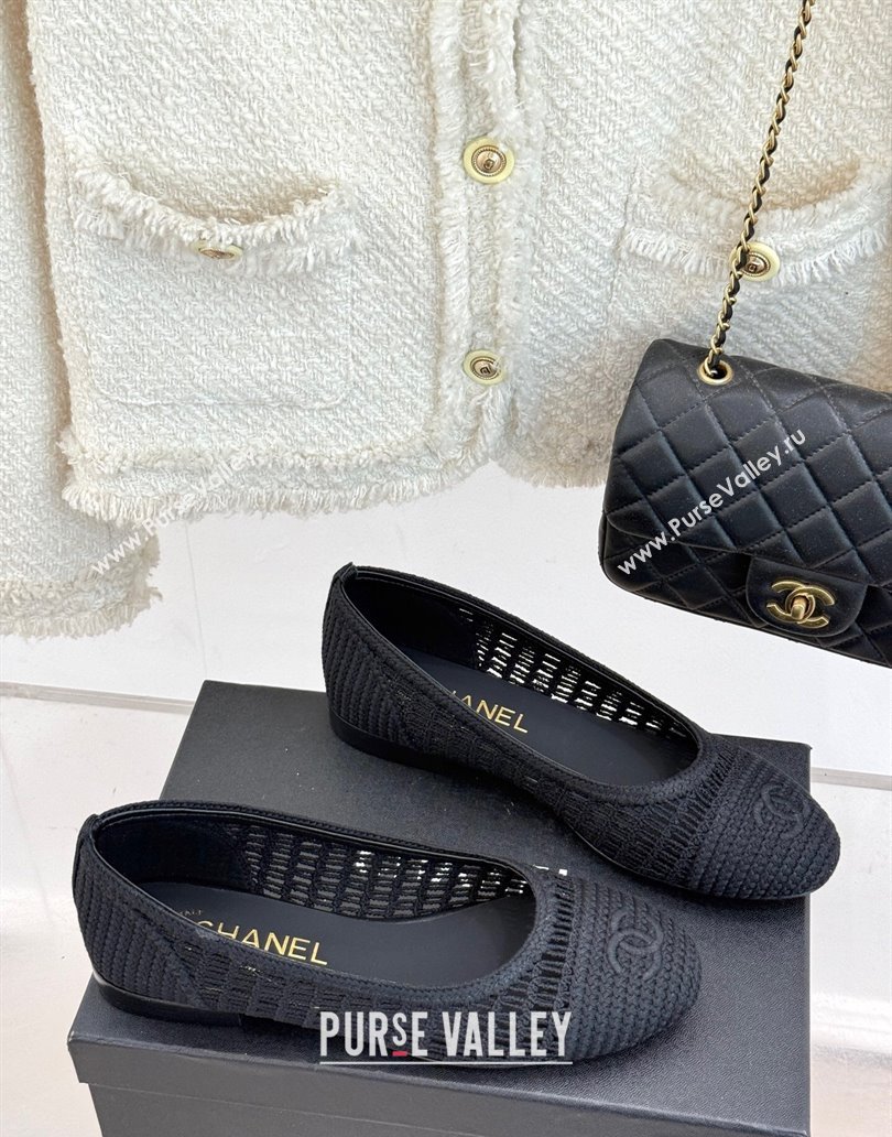 Chanel Crochet Straw Ballet Flats Black2 2025 G46352 (MD-250415104)