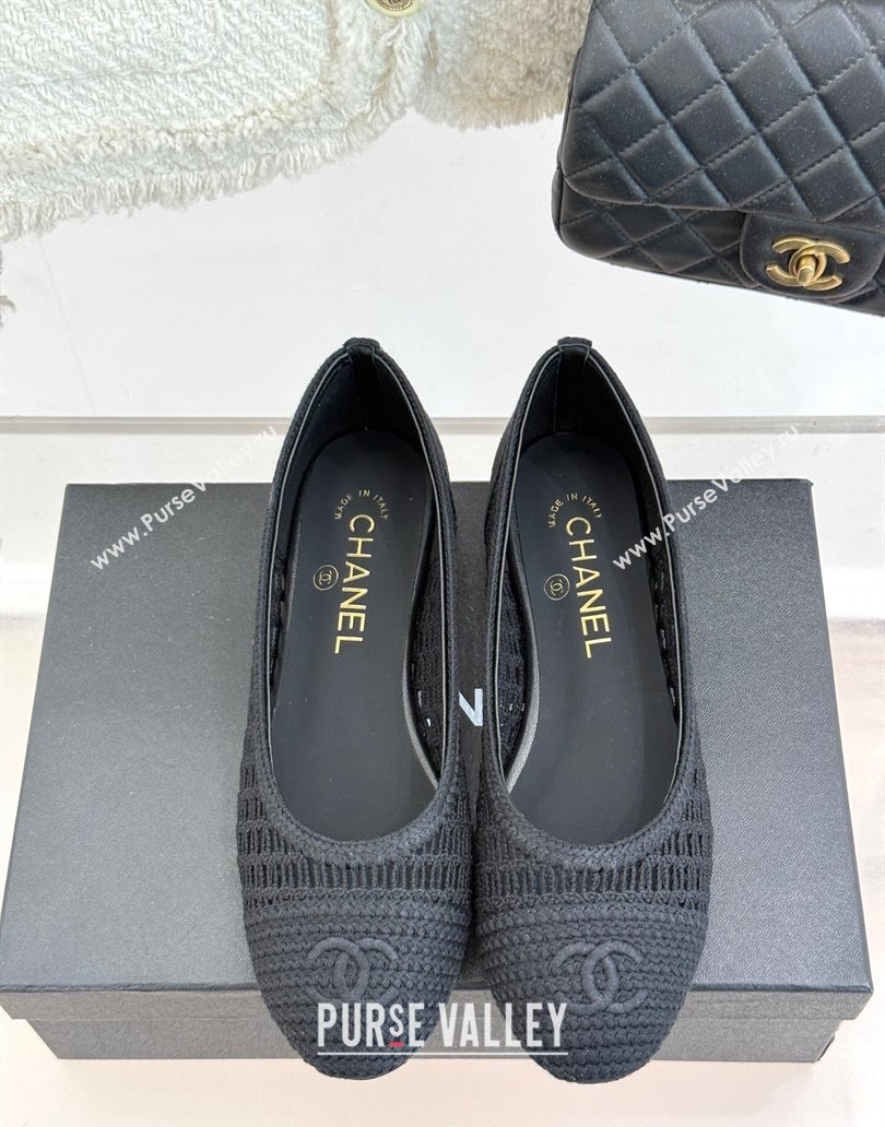 Chanel Crochet Straw Ballet Flats Black2 2025 G46352 (MD-250415104)