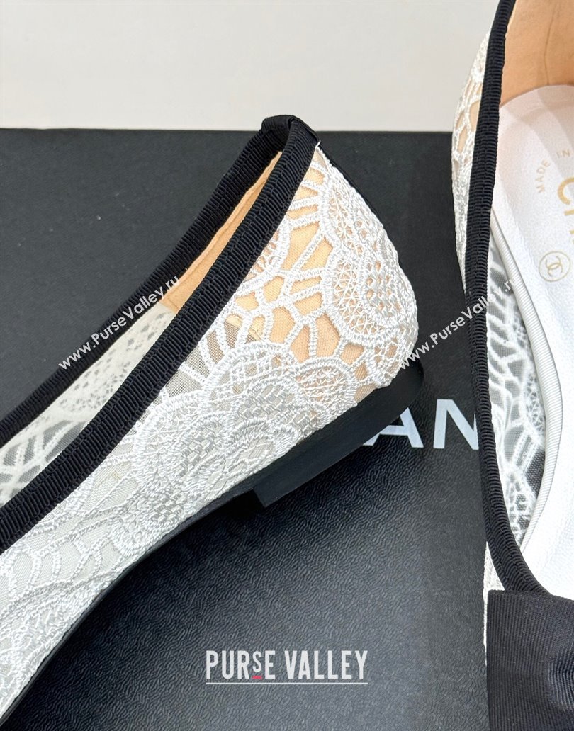 Chanel Lace Grosgrain Ballet Flats with Bow White 2025 CH041610 (MD-250416068)