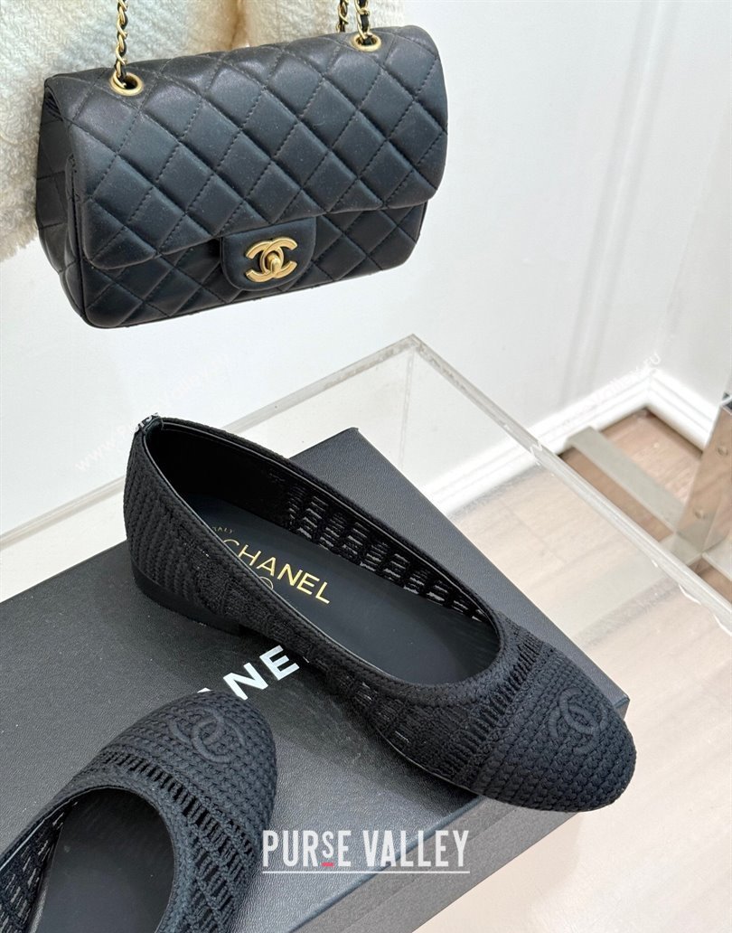 Chanel Crochet Straw Ballet Flats Black2 2025 G46352 (MD-250415104)