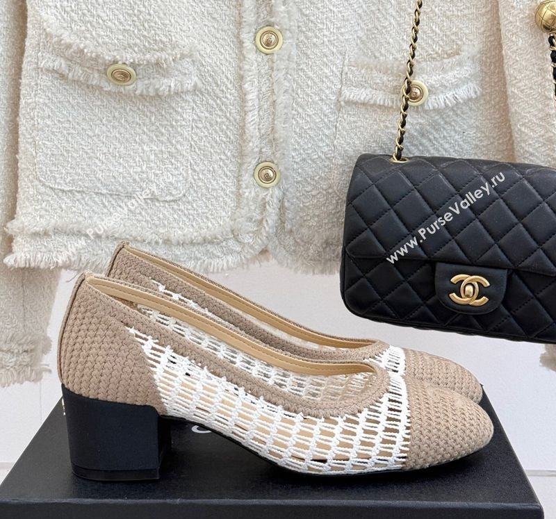 Chanel Crochet Straw Pumps 5cm Beige/White 2025 G46352 (MD-250415105)