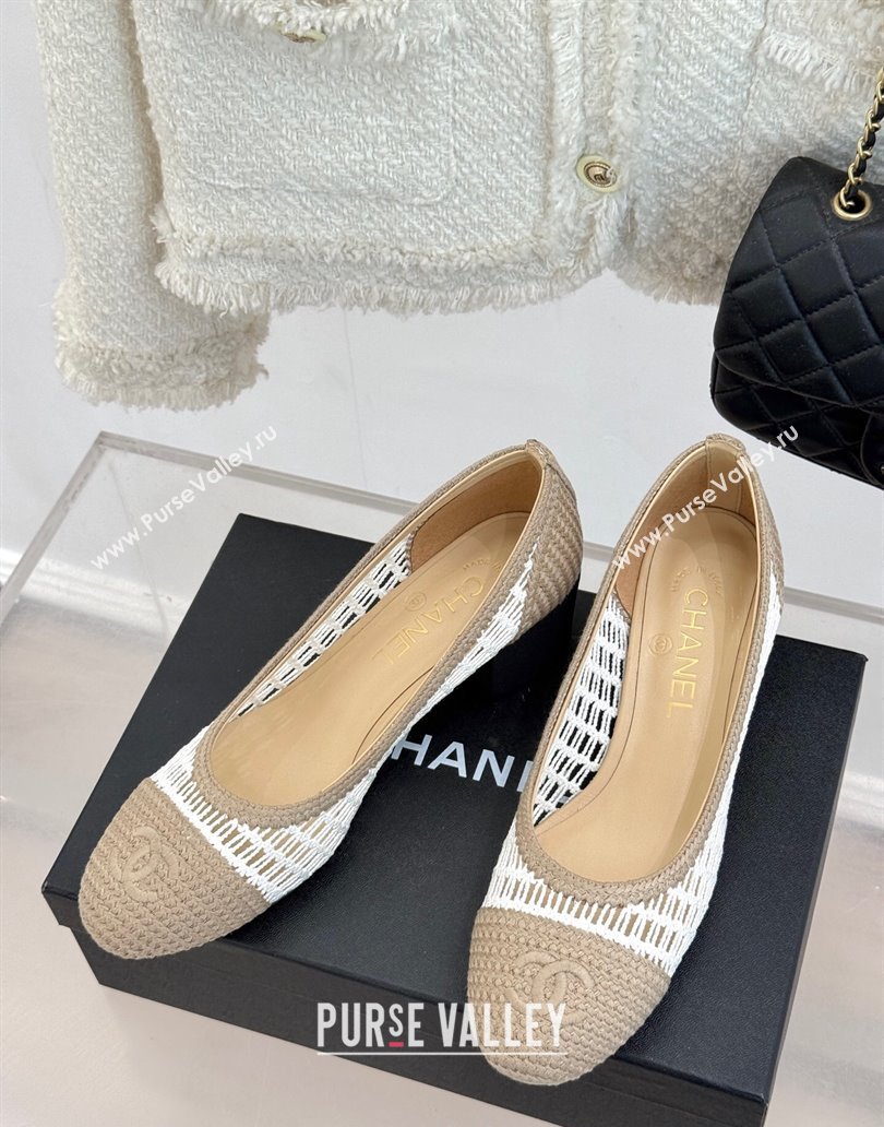 Chanel Crochet Straw Pumps 5cm Beige/White 2025 G46352 (MD-250415105)