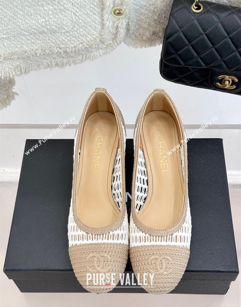 Chanel Crochet Straw Pumps 5cm Beige/White 2025 G46352 (MD-250415105)