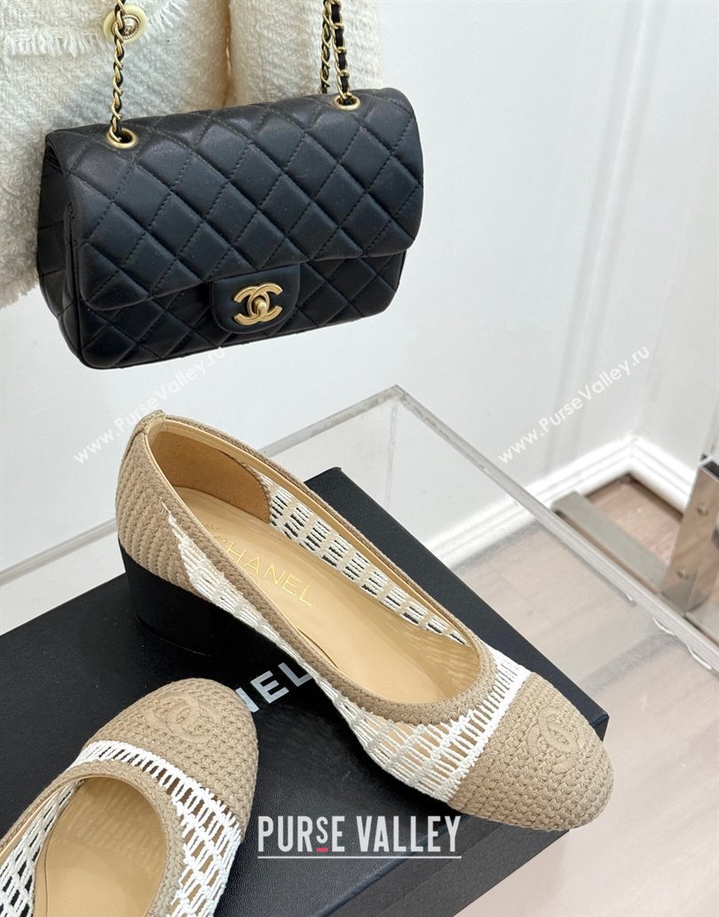 Chanel Crochet Straw Pumps 5cm Beige/White 2025 G46352 (MD-250415105)