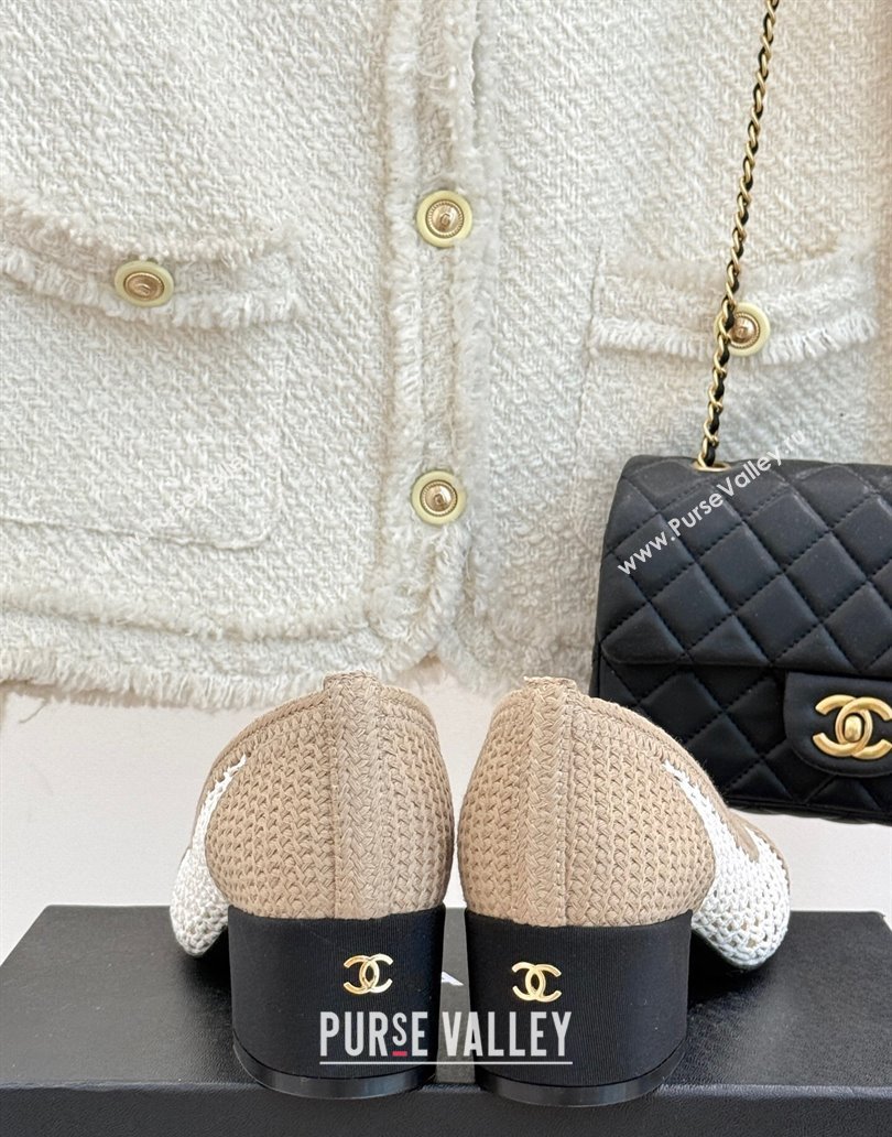 Chanel Crochet Straw Pumps 5cm Beige/White 2025 G46352 (MD-250415105)