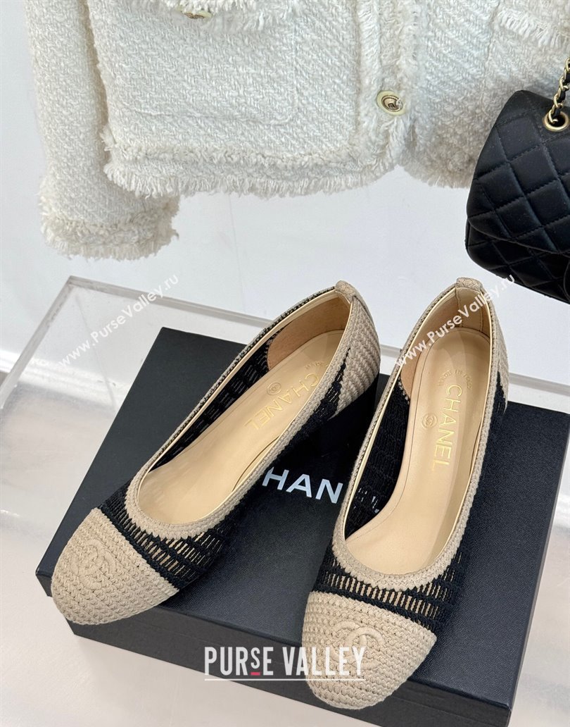 Chanel Crochet Straw Pumps 5cm Beige/Black 2025 G46352 (MD-250415106)