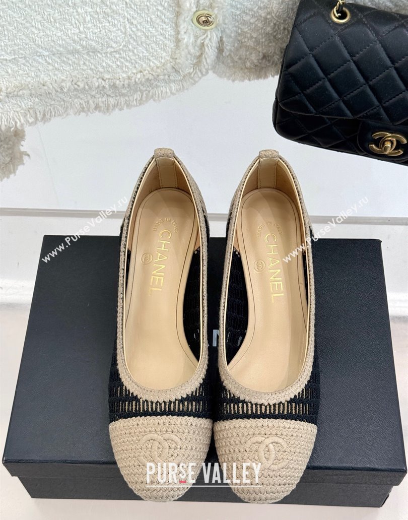 Chanel Crochet Straw Pumps 5cm Beige/Black 2025 G46352 (MD-250415106)