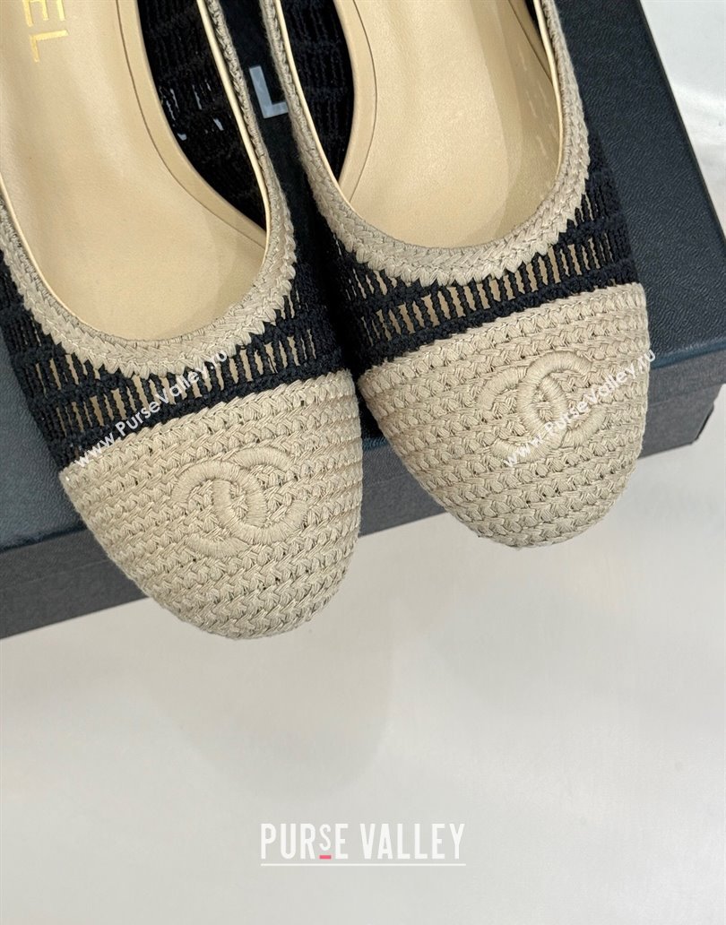 Chanel Crochet Straw Pumps 5cm Beige/Black 2025 G46352 (MD-250415106)