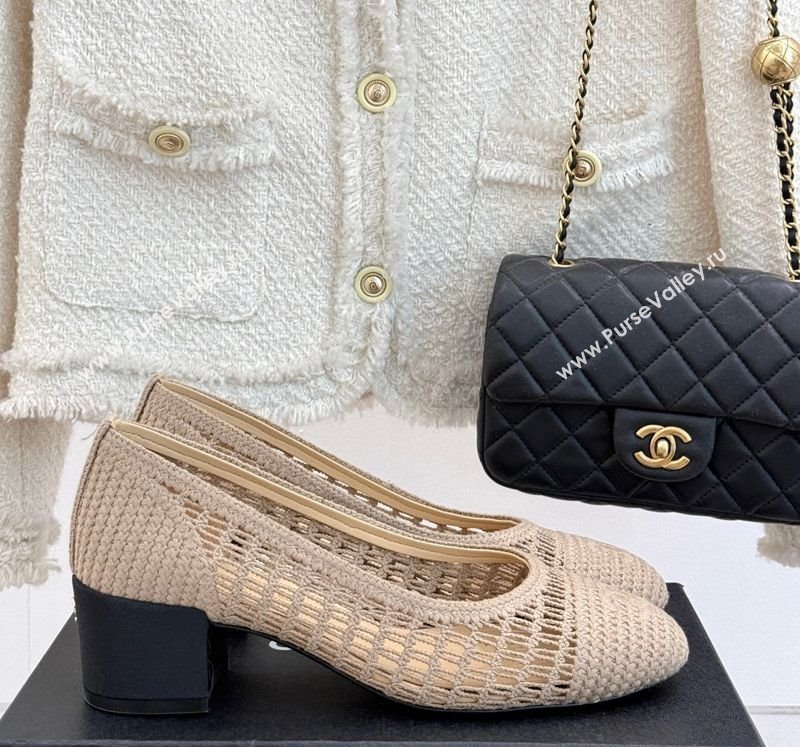 Chanel Crochet Straw Pumps 5cm Beige2 2025 G46352 (MD-250415107)